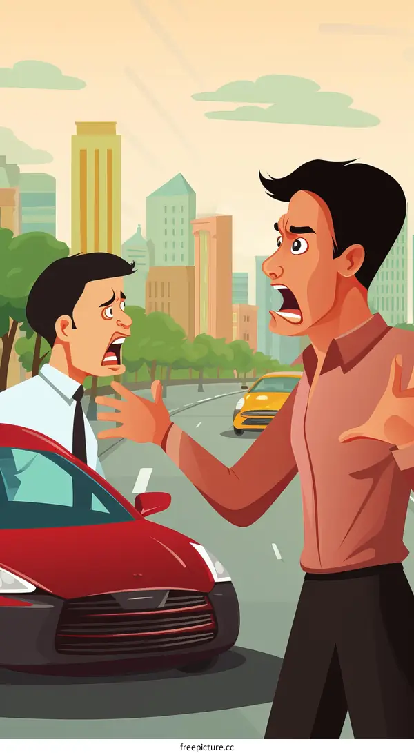 Two men arguing over a car accident