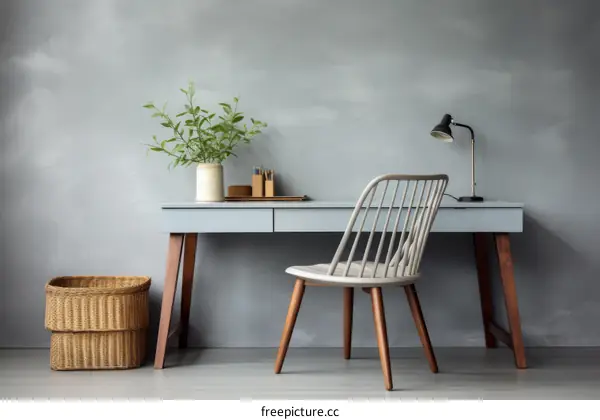 Minimalist Home Office Workspace with Wooden Desk