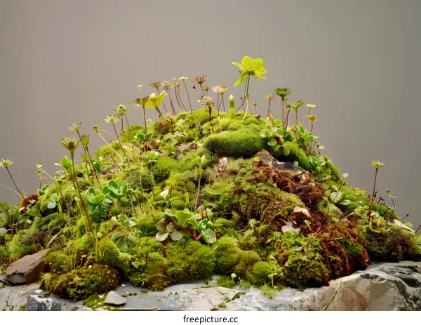 Green Mossy Rock with Tiny Plants