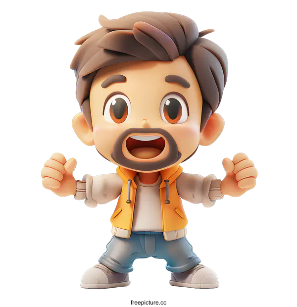 [Transparent Background PNG]3D cartoon character of a man with a beard