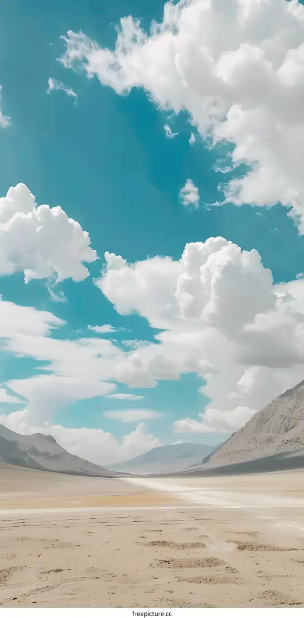 Desert Landscape with Blue Sky and White Clouds