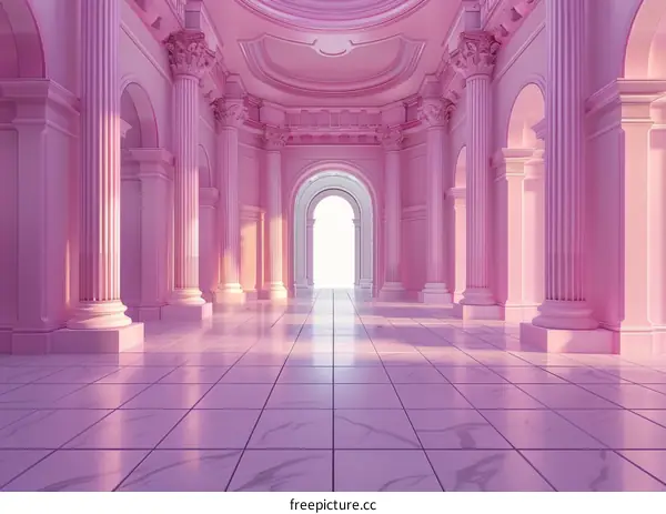 Pink Architectural Hallway Illustration
