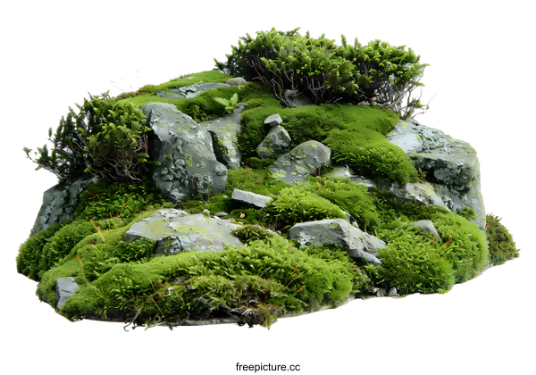 [Transparent Background PNG]Green Mossy Rocks Isolated On White Background