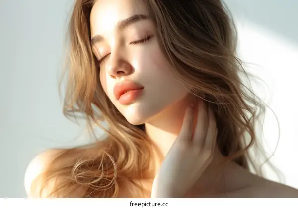 Portrait of a beautiful young woman with long blond hair and light makeup