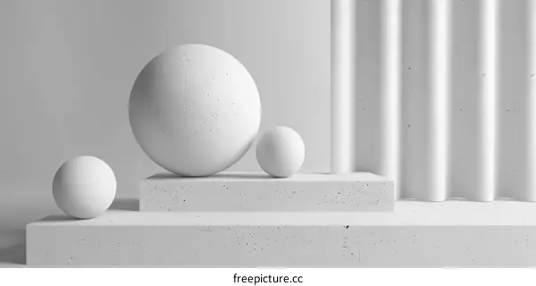 3D rendering of a white podium with three spheres on it