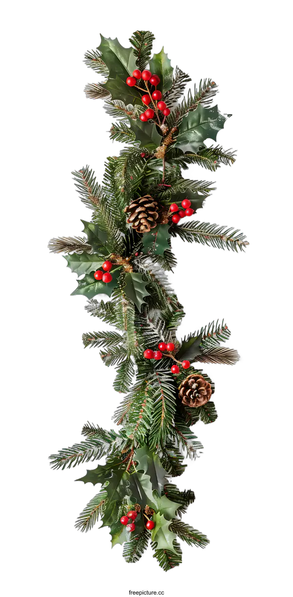 [Transparent Background PNG]Christmas Garland with Holly Berries and Pine Cones