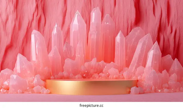 Pink Crystal Display on a Gold Pedestal