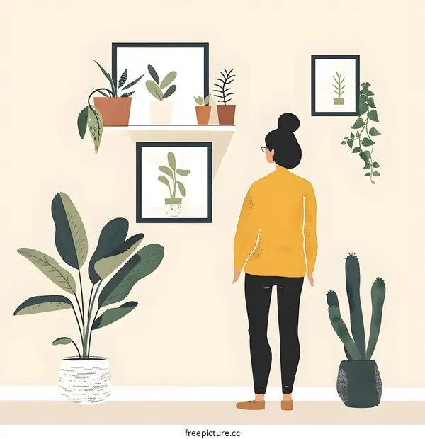 Woman Admire Plants in Living Room