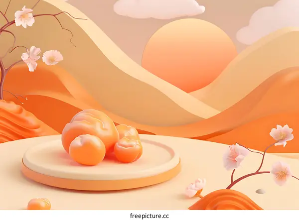 Orange Fruit on a Circular Platform With Abstract Background