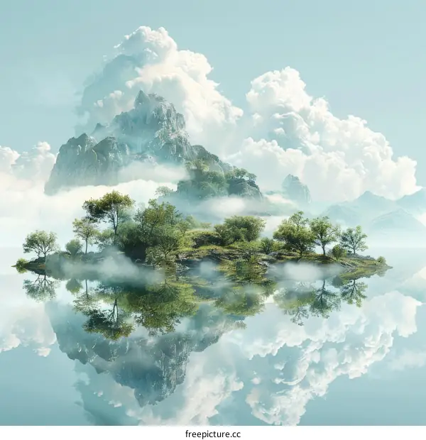 Misty Mountain Island Reflection