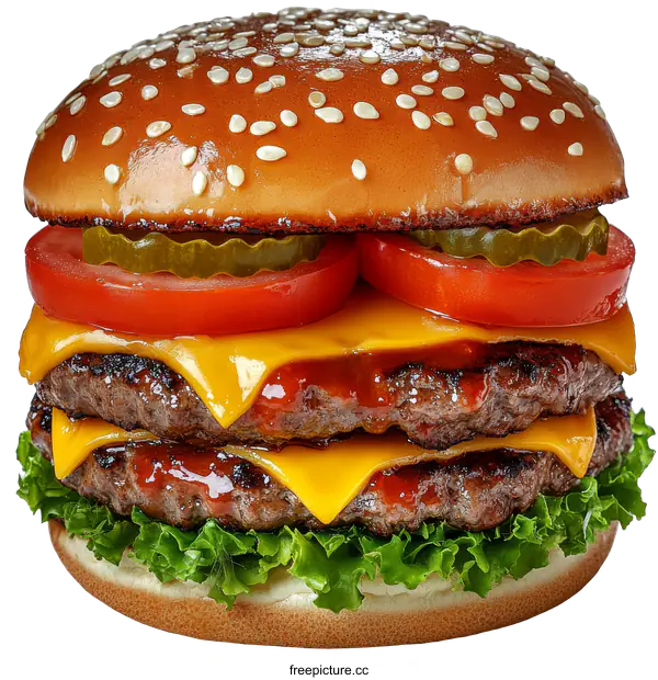 [Transparent Background PNG]Close-up Delicious Double Cheeseburger