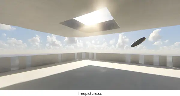 Minimalist Architecture with Skylight and Floating Object