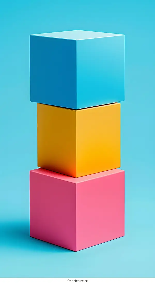 Abstract Stacked Cubes With Blue Yellow And Pink Colors Minimalist Design
