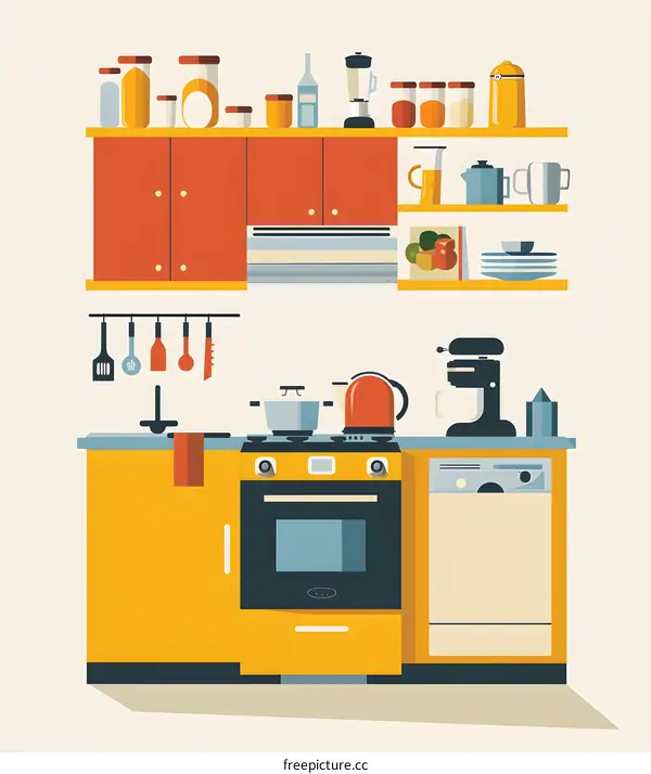 Flat Design Kitchen Interior Illustration