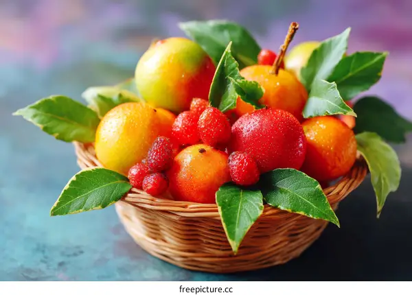 Colorful Fresh Fruits in Wicker Basket