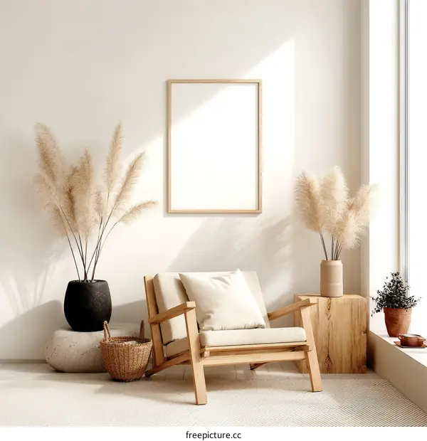 Modern Minimalist Living Room Mockup with Blank Frame