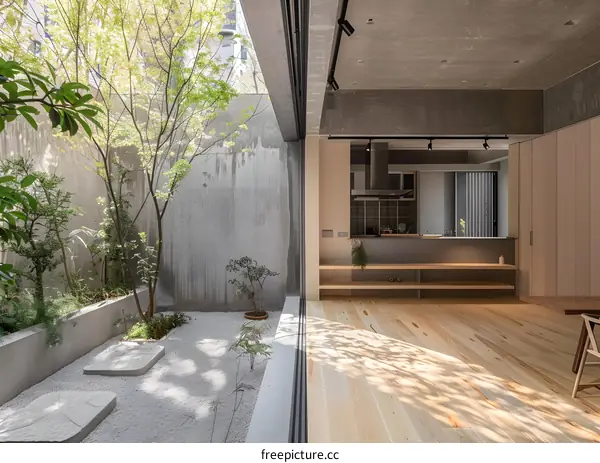 Modern Minimalist Japanese Interior Design with Zen Garden