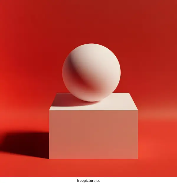 White Sphere on Red Background Minimalist 3D Illustration