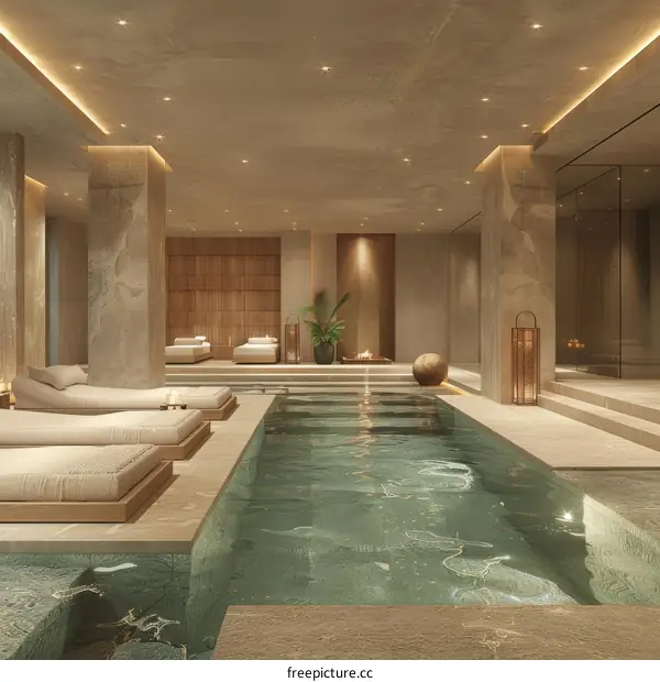 Modern Spa Interior with Pool and Loungers