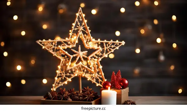 Christmas Star Decoration With Warm Bokeh Lights