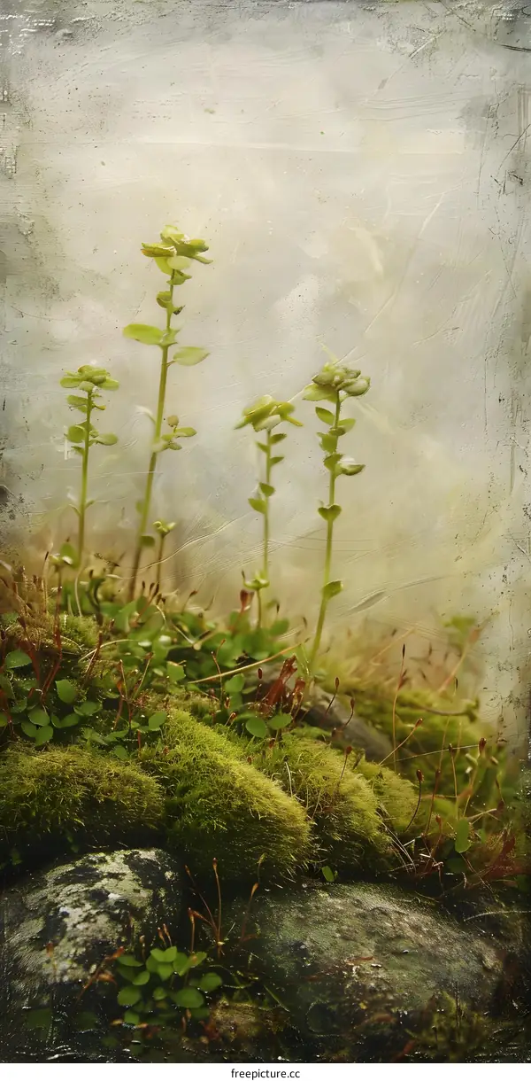Green Plants Growing on Rocks and Moss