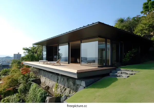 Modern House Built On Cliff Overlooking Ocean