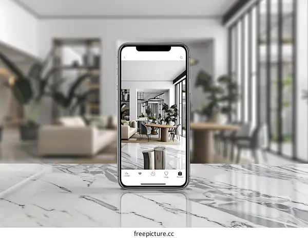 Modern Interior Design with Living Room and Dining Room in Phone Screen