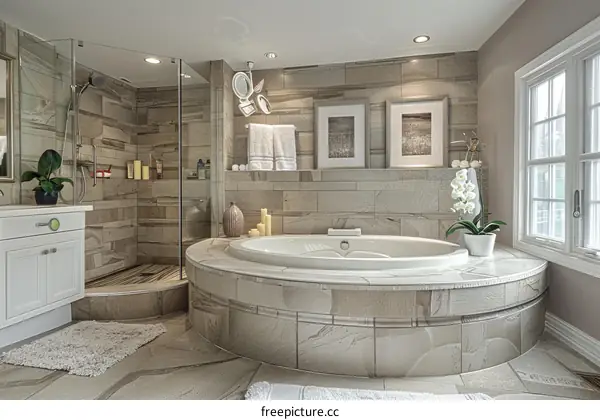 Modern Luxurious Bathroom with a Round Tub