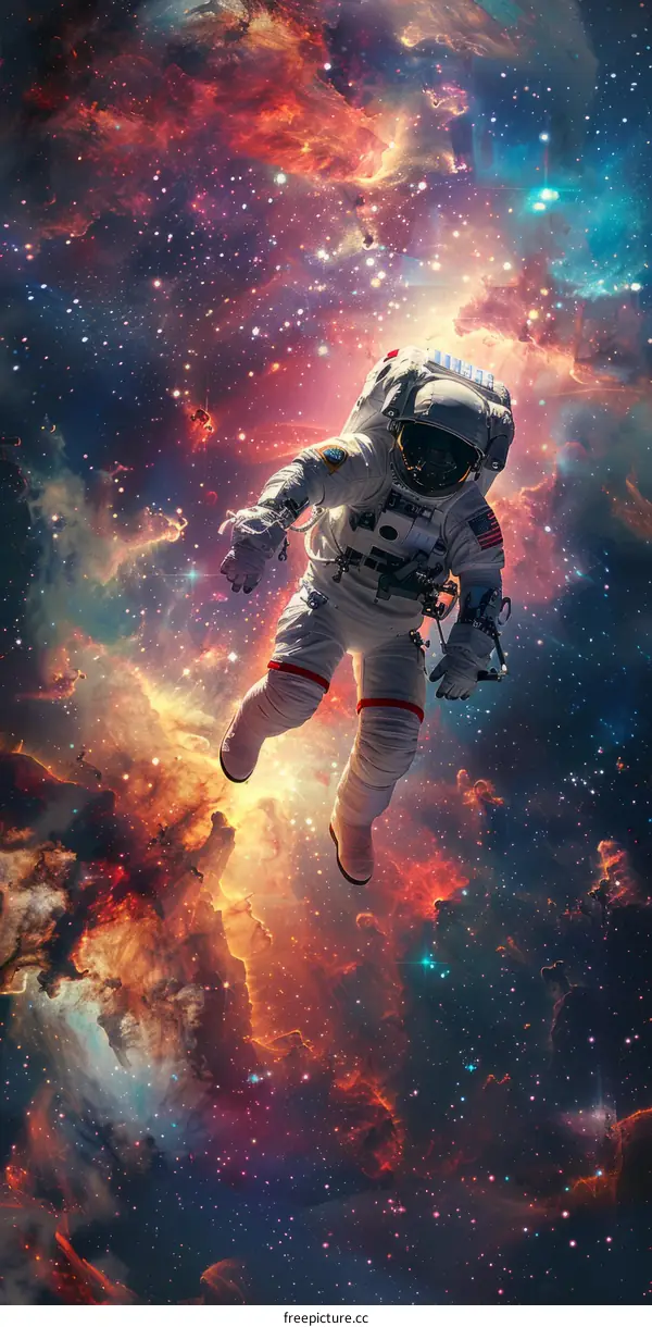 Astronaut in Spacesuit Floating in Outer Space