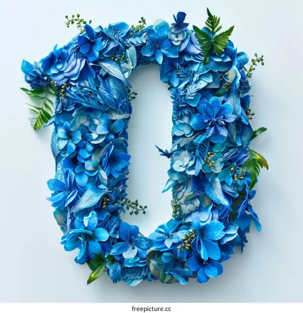 3D rendering of a blue flower capital letter O
