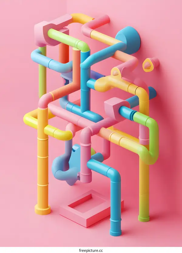 Abstract Colorful Pipes In Pink Background