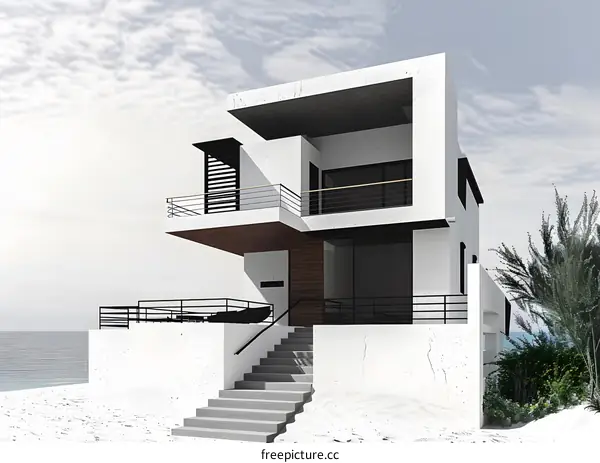 Minimalist Modern House with Stairs Leading to the Beach