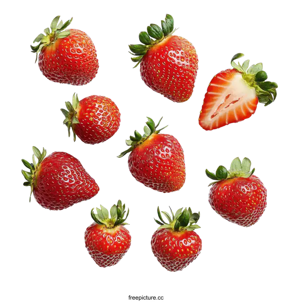 [Transparent Background PNG]Fresh Strawberries Arranged on White Background