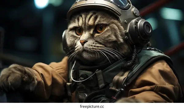 Cat in Space Helmet and Military Vest