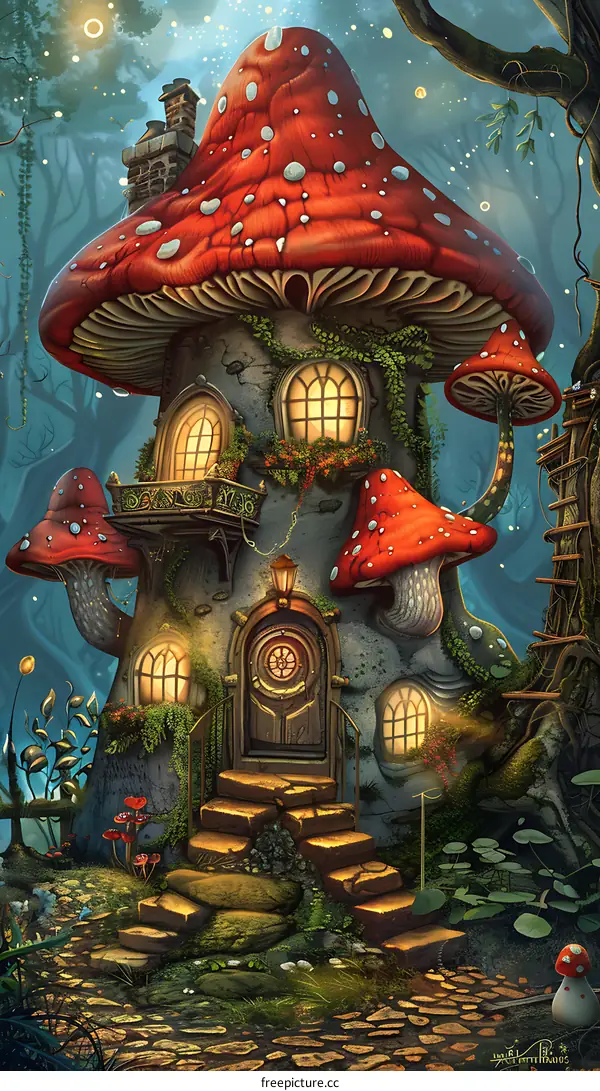 Fantasy Mushroom House in Enchanted Forest