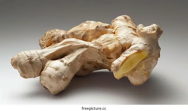 A large ginger root on a white background