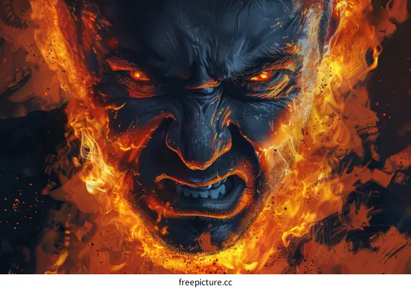 Fiery Face of a Demon Illustration