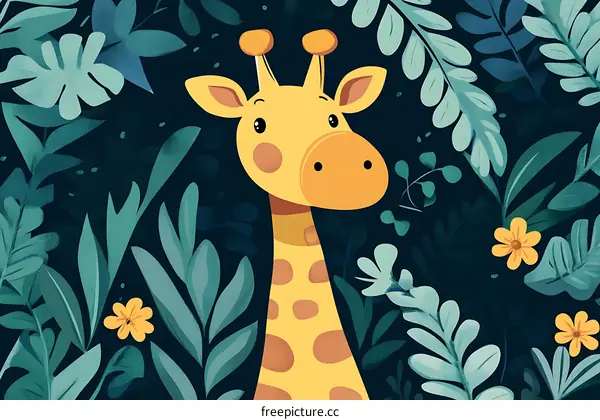 Giraffe in the Jungle Illustration