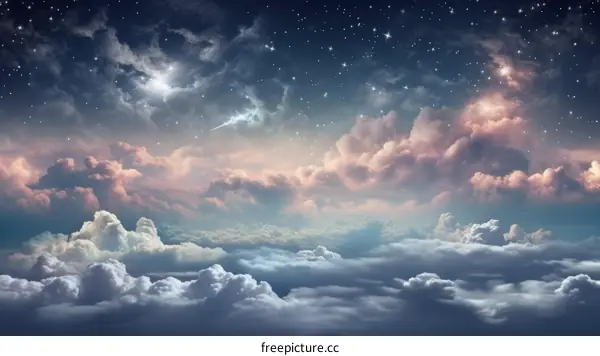A beautiful landscape of a starry night sky with clouds