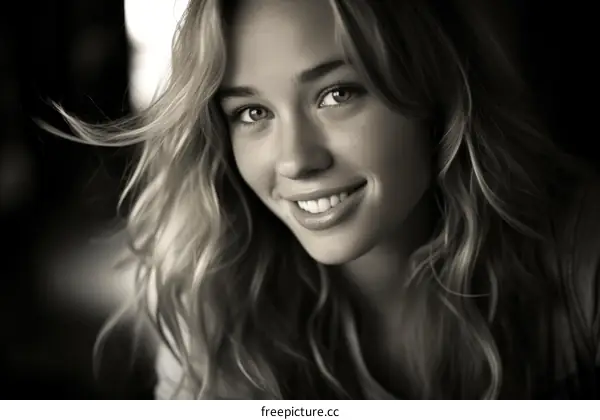 Portrait of a smiling young woman with long blonde hair