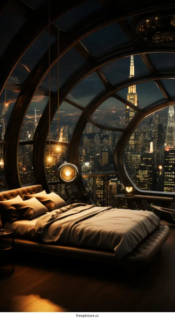 Luxurious Bedroom with Stunning City Night View