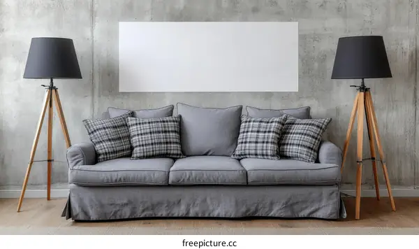 Modern Living Room Interior Design with Gray Sofa