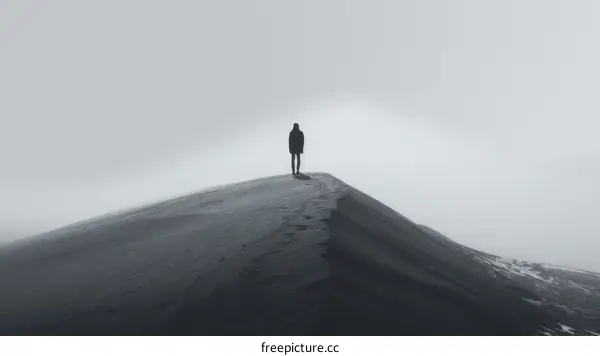 alone man standing on the top of a sand dune looking out at a vast desert landscape