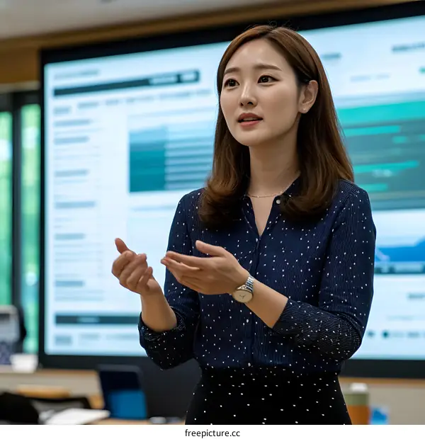 Young Asian Woman Giving Presentation In Office