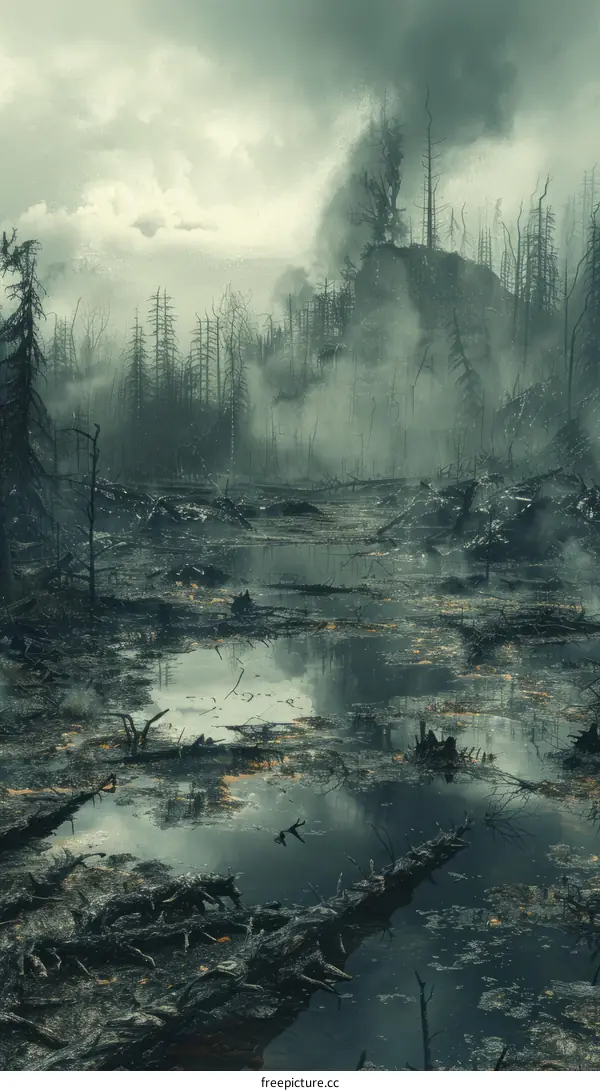 Post-Apocalyptic Swamp: Dead Trees and Toxic Waste