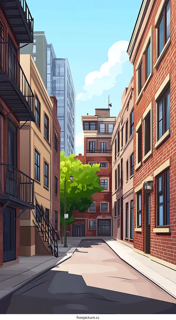 Brick Buildings Narrow Street Alleyway Cityscape Illustration