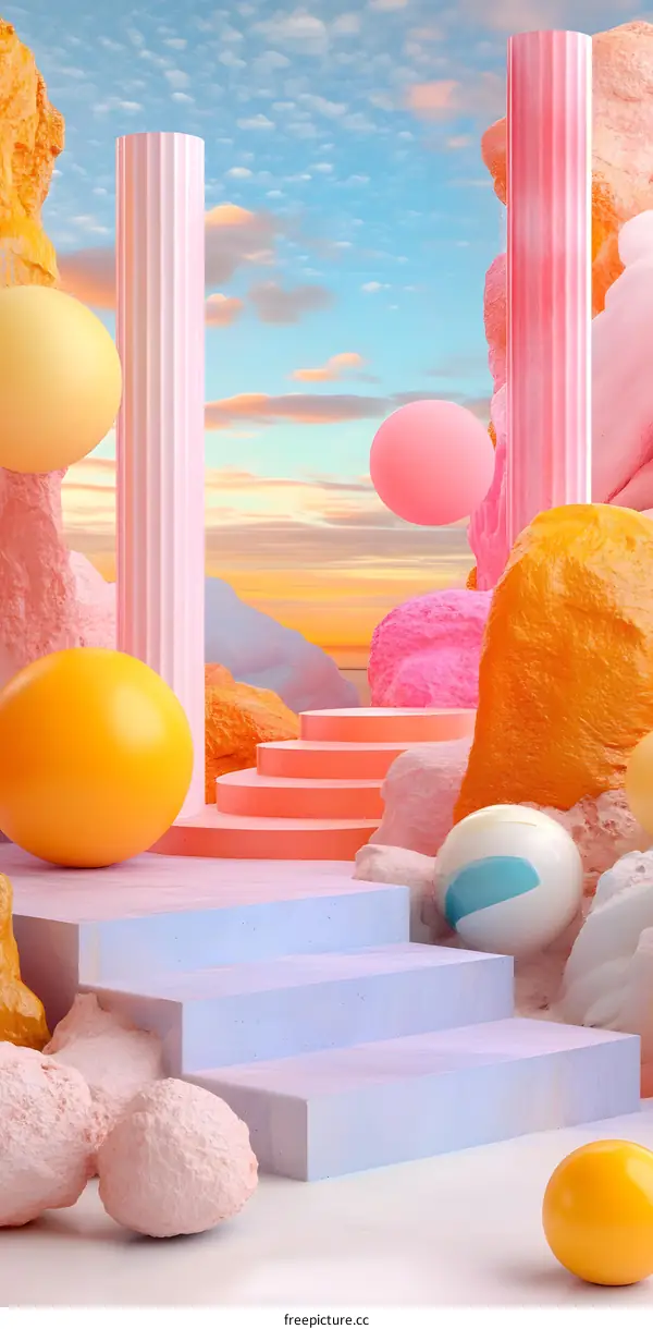 Abstract 3D Rendered Scene with Colorful Geometric Shapes