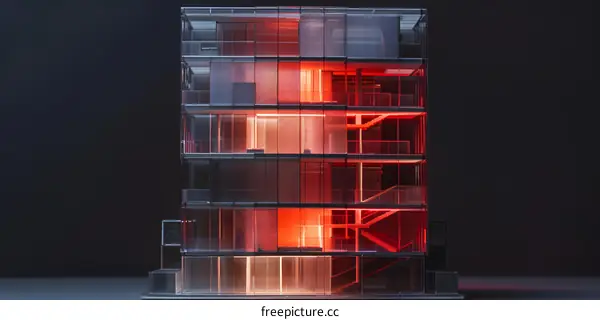 Glass Building With Red Lighting
