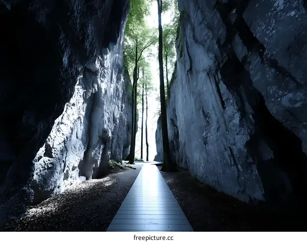 Monumental Rock Pathway Through a Forest