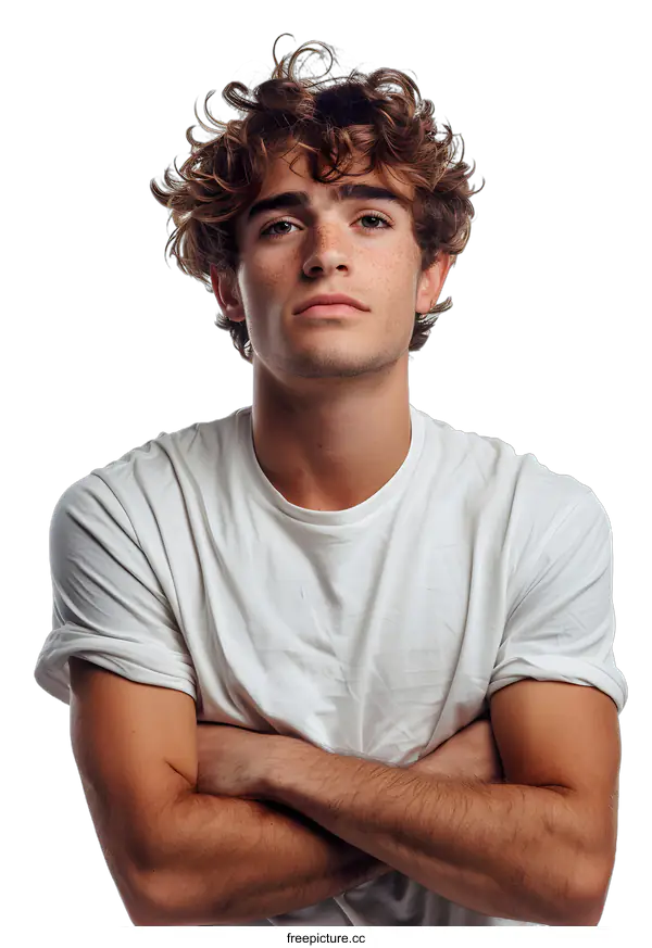 [Transparent Background PNG]Portrait of a young man with freckles and curly hair